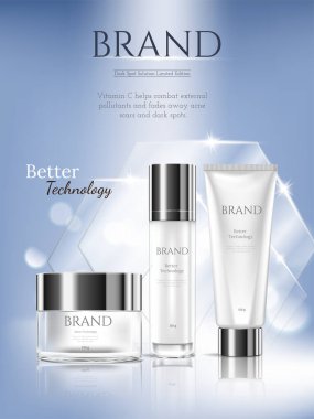 Kırışıklık önleyici krem reklamları, kırmızı ışık efektli kozmetik kırmızı krem kavanozu 3D resimli kırmızı lazer ışığı, mavi arka plan