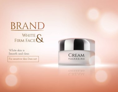 Turuncu arka planda doğal krem ve metin. Doğal organik kozmetik ürünlerinin reklamı