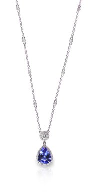 Blue Gemstone and Diamond Pendant Necklace clipart