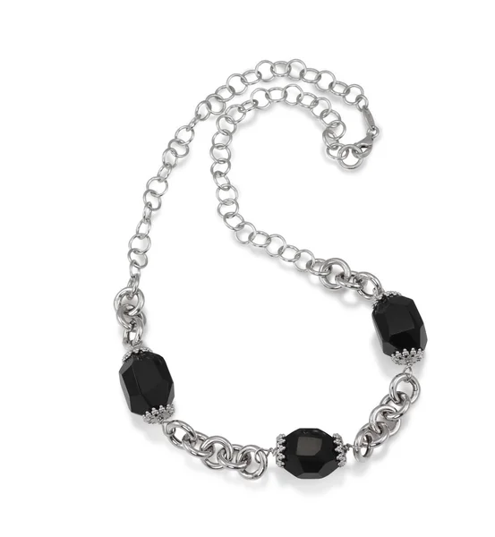 Magnifique collier en cristal de perles Onyx avec chaîne en argent — Photo