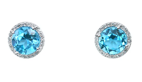 Blue Gemstone e brincos de diamante — Fotografia de Stock
