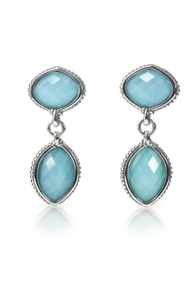 Kék drágakő és gyémánt fülbevaló — Stock Fotó