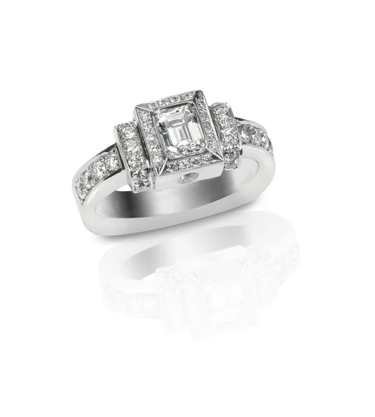 Krásné diamantové svatbě engagment kapela prsten solitér s mul — Stock fotografie