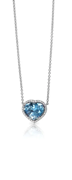 Blauwe edelsteen en diamanten hanger ketting — Stockfoto