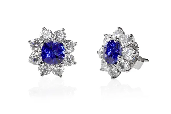 Pendientes de diamantes y piedras preciosas azules Imagen De Stock