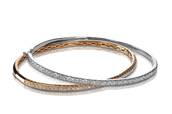 Set of diamond bracelets rose and white gold — Stock Photo, Image