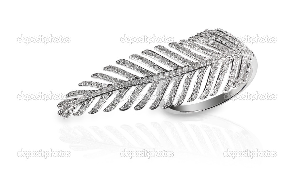 Leaf feather shaped diamond fashion ring