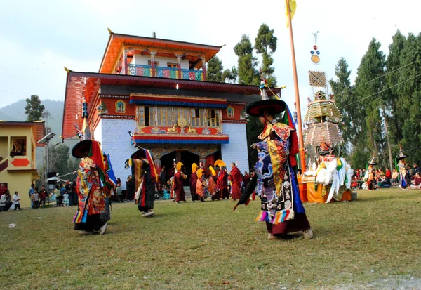 Geleneksel Giysiler Içinde Kagyed Chaam Maske Dansı Yapan Keşişler Gangtok — Stok fotoğraf