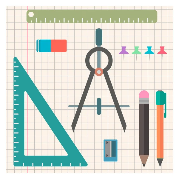 Канцелярский набор объектов в плоском стиле — стоковый вектор