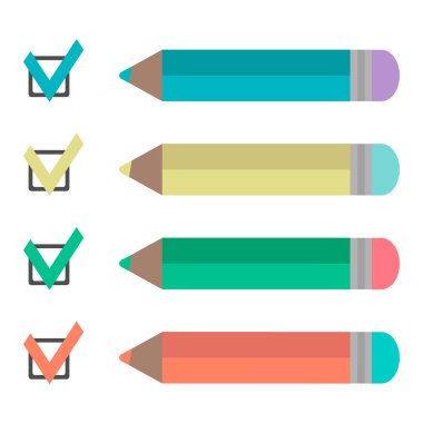 set of pencils and check marks clipart