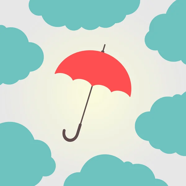 Rött paraply omgiven av moln — Stock vektor