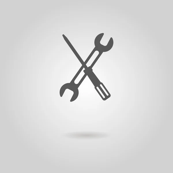 Destornillador e icono de llave inglesa con sombra — Vector de stock