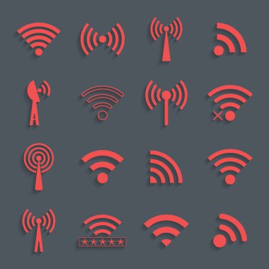 iletişim ve rem farklı kırmızı vektör wifi simge kümesi