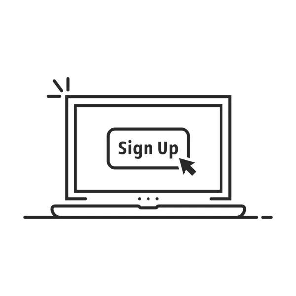 Klicken Sie auf Registrierungstaste auf linearem Laptop — Stockvektor