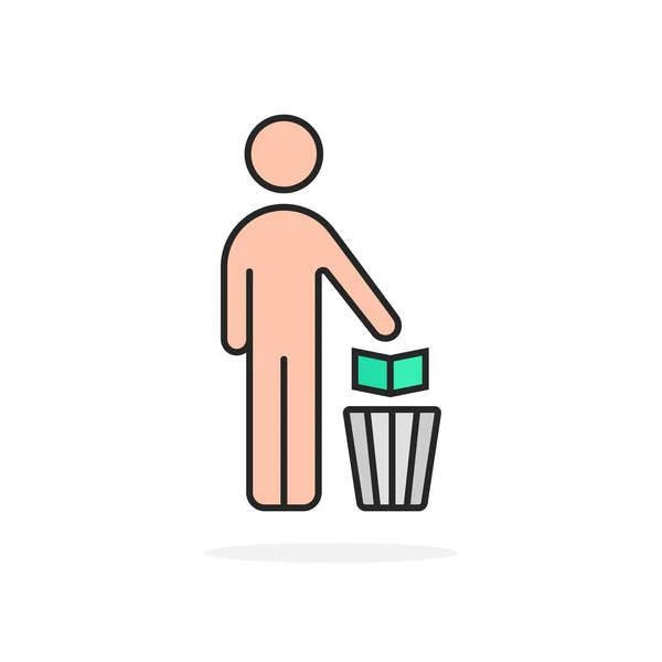 Cartoon homem simples e lata de lixo —  Vetores de Stock