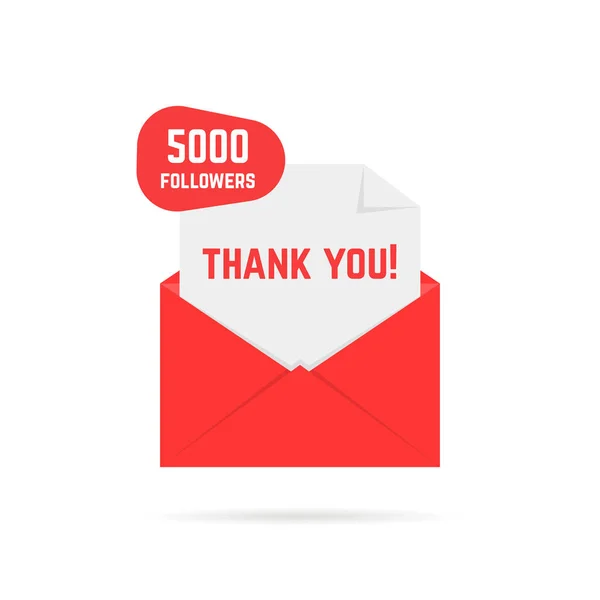 Gracias por 5000 seguidores carta roja — Vector de stock