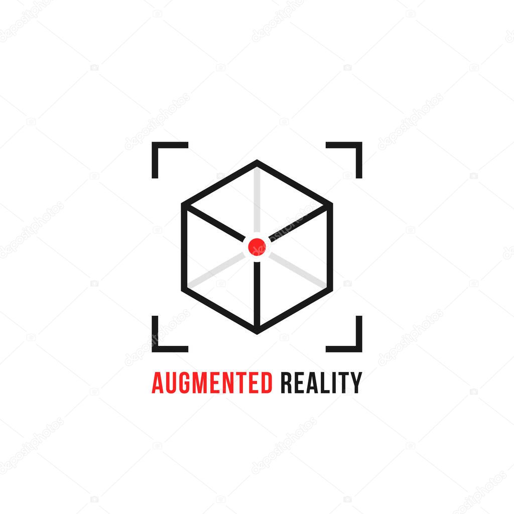 Augmented reality with thin line cube. flat linear trend modern ar logotype graphic art design isolated on white. concept of future visual simulation via smartphone or tablet and innovation technology