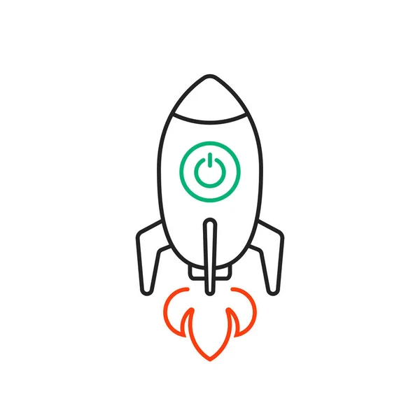 Rocketship lançamento logotipo linha fina — Vetor de Stock