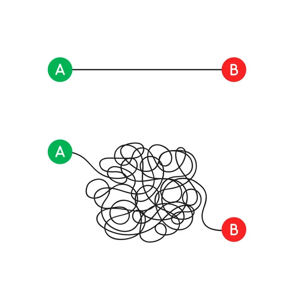 Camino correcto e incorrecto con línea desordenada — Vector de stock