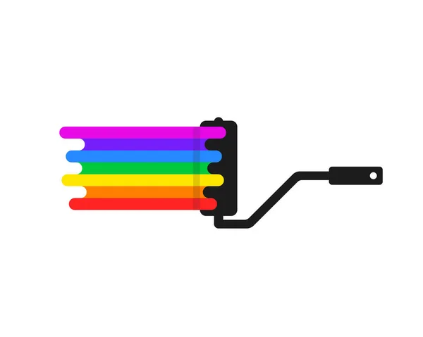 Rolo de pintura simples com cor do arco-íris — Vetor de Stock