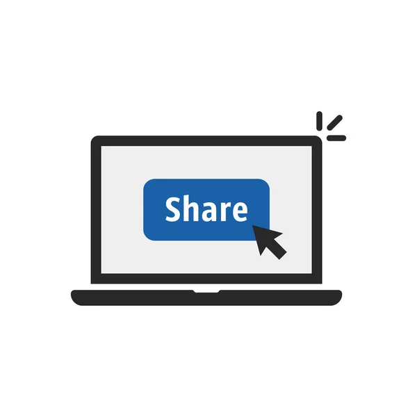 Blue share button on black laptop — Stock Vector