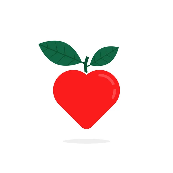 Enkelt rött hjärta med löv logotyp — Stock vektor