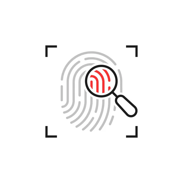 Thin line fingerprint scan loupe icon — ストックベクタ
