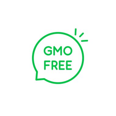 Yeşil ince çizgi gmo serbest baloncuk. Gıda konsepti genetiği değiştirilmiş organizma amblemi olmadan. lineer düz trend modern kelime logotype grafik tasarım lineart element beyaz üzerinde izole