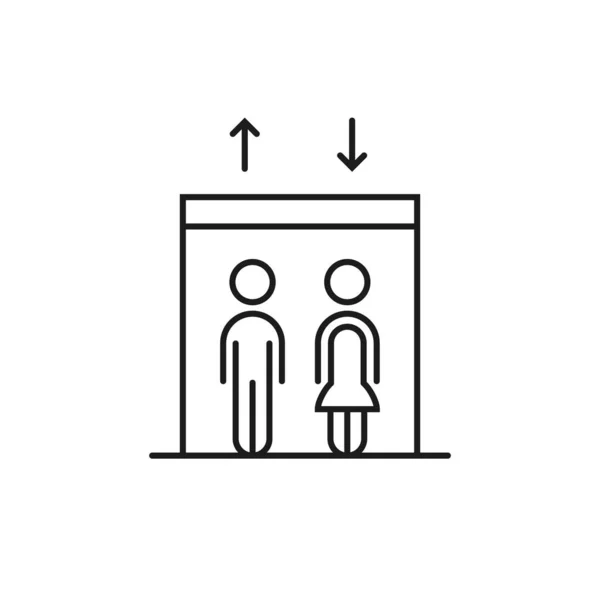 모양의 가느다란 엘리베이터 사람들을 배지의 스트로크 스타일 그래픽 흰색에 — 스톡 벡터