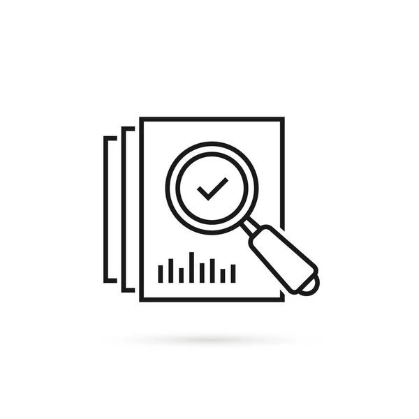 Icône Révision Comme Loupe Ligne Mince Sur Papier Concept Statistiques — Image vectorielle