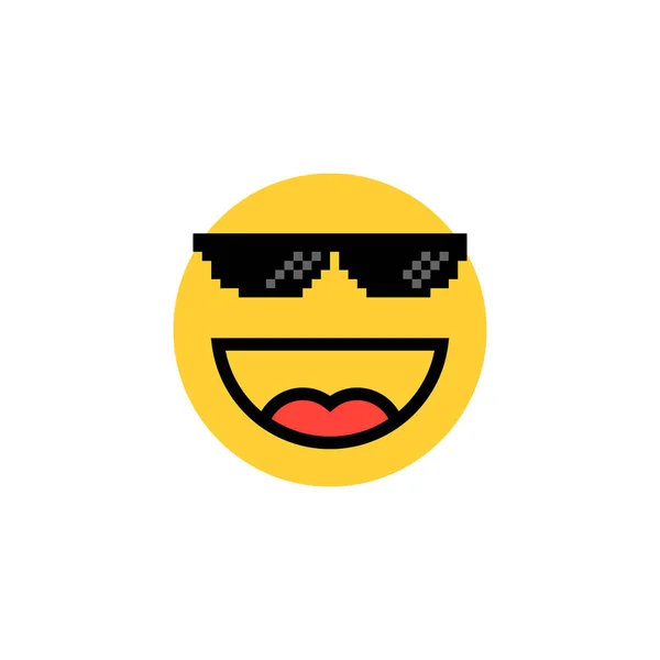 Laughing Emoji Pixelart Glasses Flat Cartoon Trend Minimal 8Bit Expression — Stock Vector