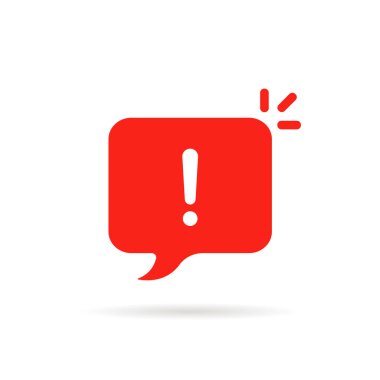 Önemli bir ikon, kırmızı dikkat işareti gibi. düz çizgi film web tarzı modern Sms logotype grafik basit tasarım bilgi elemanı beyaza izole edildi. Tehlikeli değerlendirme ya da acil online mesaj kavramı