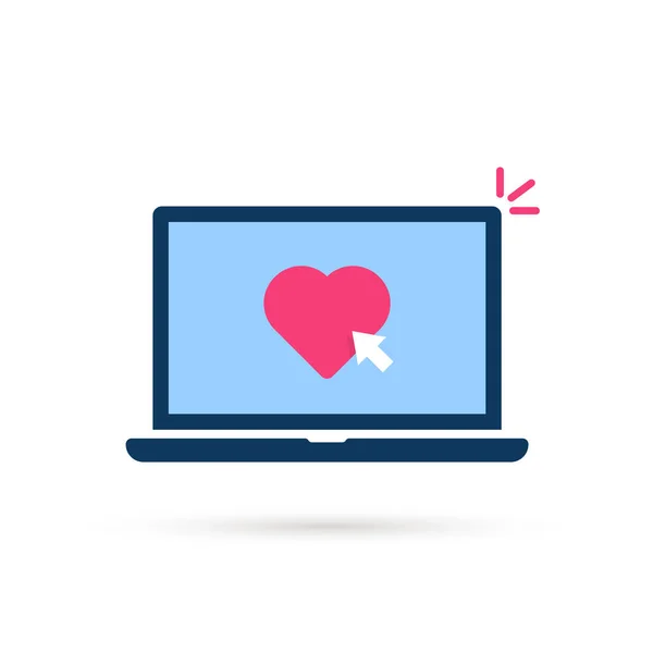 Haga Clic Botón Corazón Con Ordenador Portátil Concepto Chat Amor — Archivo Imágenes Vectoriales