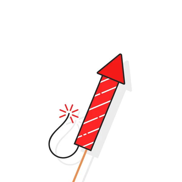 Simple Rocket Firework Concept Night Party Items Firecracker Flat Cartoon — Stock Vector