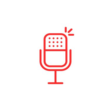 Podcast için ince çizgi kırmızı mikrofon. Eğlence ya da iletişim kavramı. düz vuruş stili trend modern çizgi sanatı eski mikrografik grafik sanat tasarımı beyaz arkaplanda izole