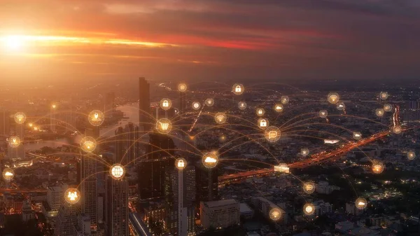 Smart City Rete Comunicazione Smart City Dot Point Connect Internet — Foto Stock