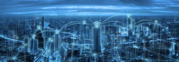 Smart Connection Network System Smart City Network Concept Wireless Network — Stock fotografie