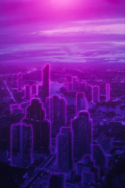 Metaverse Πόλη Και Cyberpunk Έννοια Cyberpunk Night View Cityscape Φωτεινά — Φωτογραφία Αρχείου