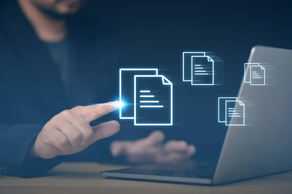 Businessman Working Computer Document Management System Dms Document Management Data ロイヤリティフリーのストック写真