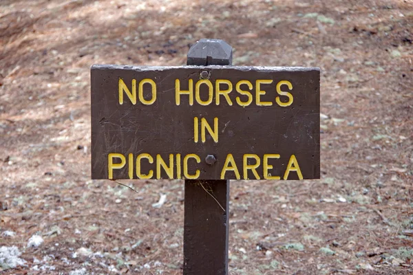 Drewniany Znak Horses Pcnic Area Parku Publicznym — Zdjęcie stockowe