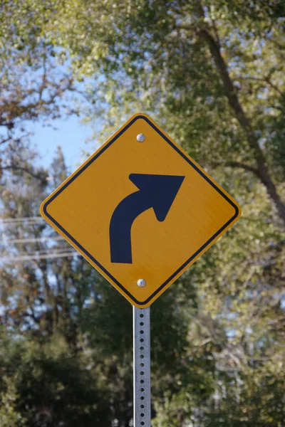 Traffic Warning Sign Bike Path Right Curve — Stock Photo, Image