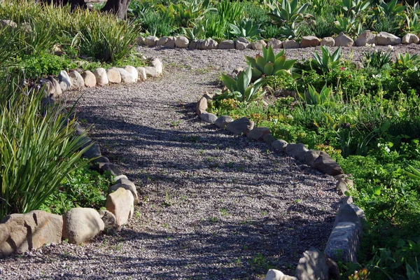 바위투성이 정원을 가로지르는 — 스톡 사진
