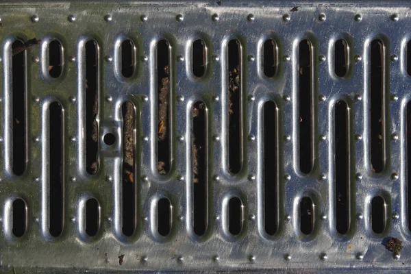 Full Frame Close View Segment Steel Drain Cover Sidewalk — Stock Photo, Image