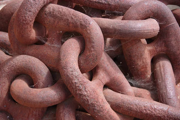 Close View Very Heavy Old Rusty Anchor Chain — Stockfoto