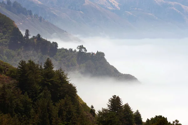 Nevoeiro Longo Costa Califórnia Perto Big Sur Início Agosto — Fotografia de Stock
