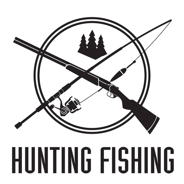 Logo Berburu Senapan Dan Pancing Lambang Bulat Untuk Klub Berburu - Stok Vektor
