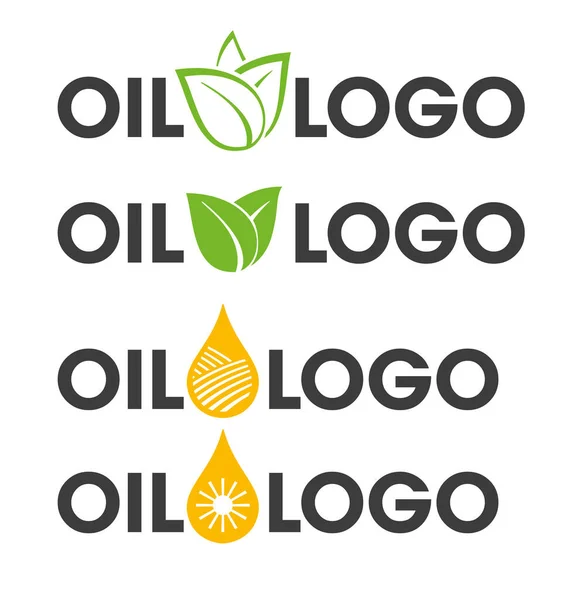 Olej Logo Opcje Logo Naturalnego Oleju Organicznego Liście Plamy Elementów — Wektor stockowy