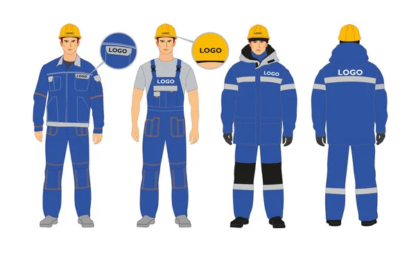 Merek Pakaian Kerja Kosong Untuk Identitas Perusahaan Pilihan Workwear Biru - Stok Vektor