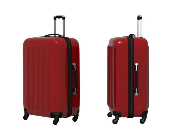 Image Burgundy Travel Suitcase Two Angles Isolate White Background — Zdjęcie stockowe