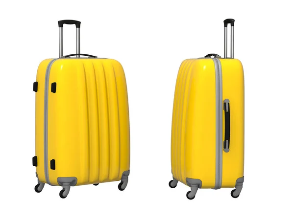 Image Yellow Travel Suitcase Two Angles Isolate White Background — Photo